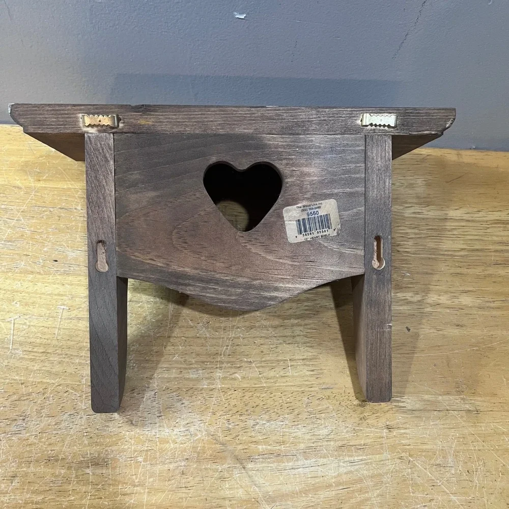Vtg Wood Link Inc Heart Cutout Wall Shelf Dark Wood Farmhouse Country 12